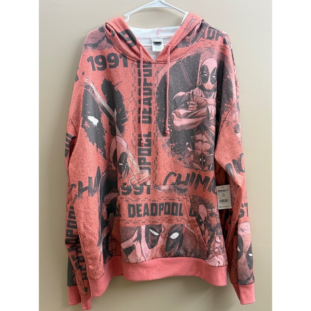 Marvel Deadpool Men's 2XL Red All Over Comic‎ Print Pullover Hoodie NEW - Picture 7 of 8